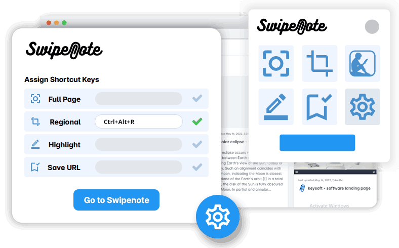 SwipeNote Settings Shortcut Keys